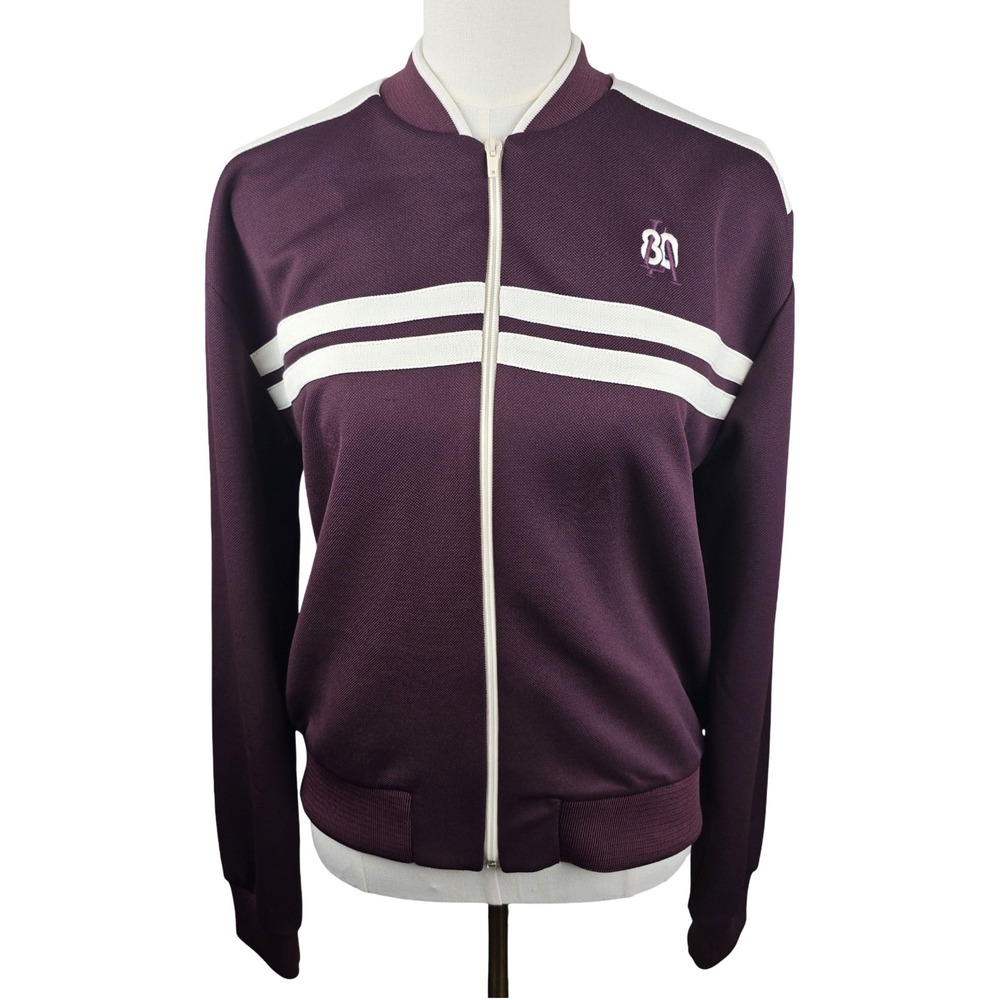 Zara Track Jacket Women Medium Burgundy Retro Athletic Zip Up Blokecore Varsity